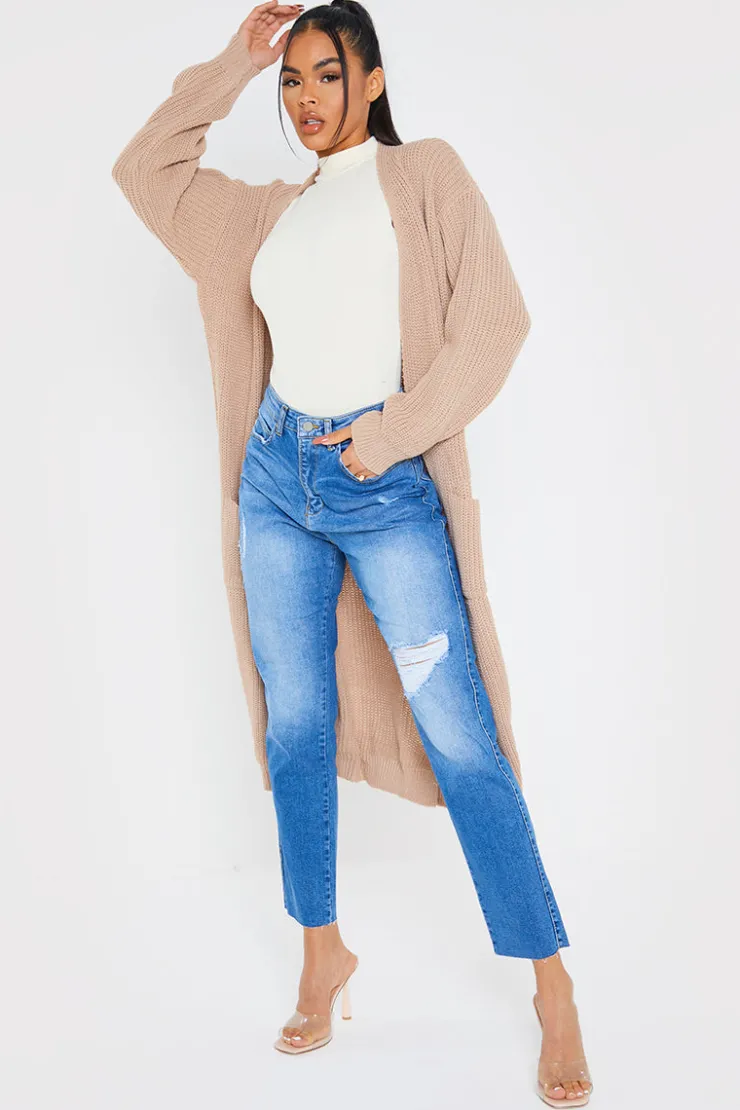 Best In the Style Washed Ripped High Waisted Stretch Mom Jeans Blue