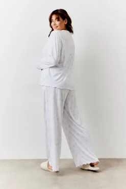 Clearance In The Style Bow Print Long Sleeve Top and Trouser PJ Set White