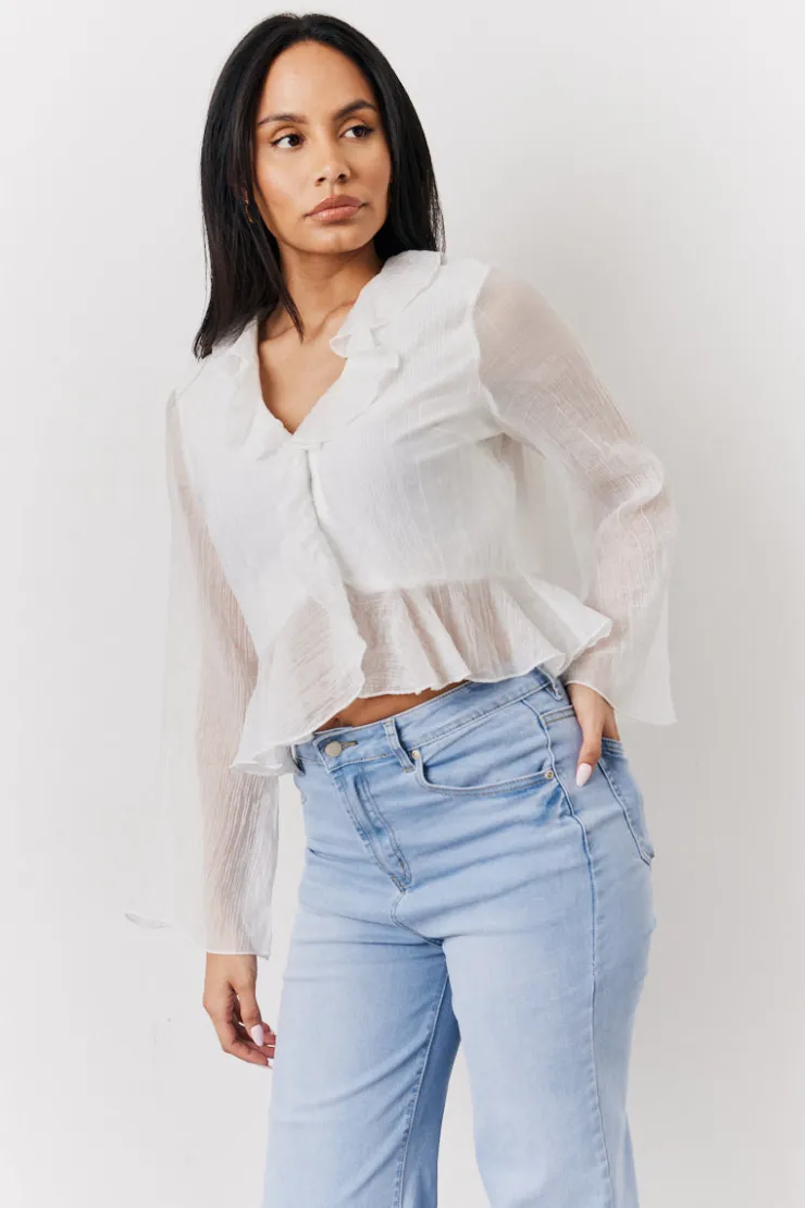 Clearance In the Style Chiffon Frill Blouse White