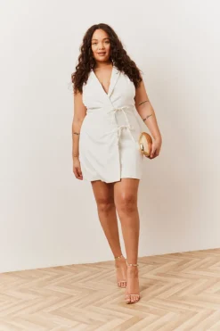 Clearance In The Style Tailored Halterneck Mini Dress with Bow Detail White
