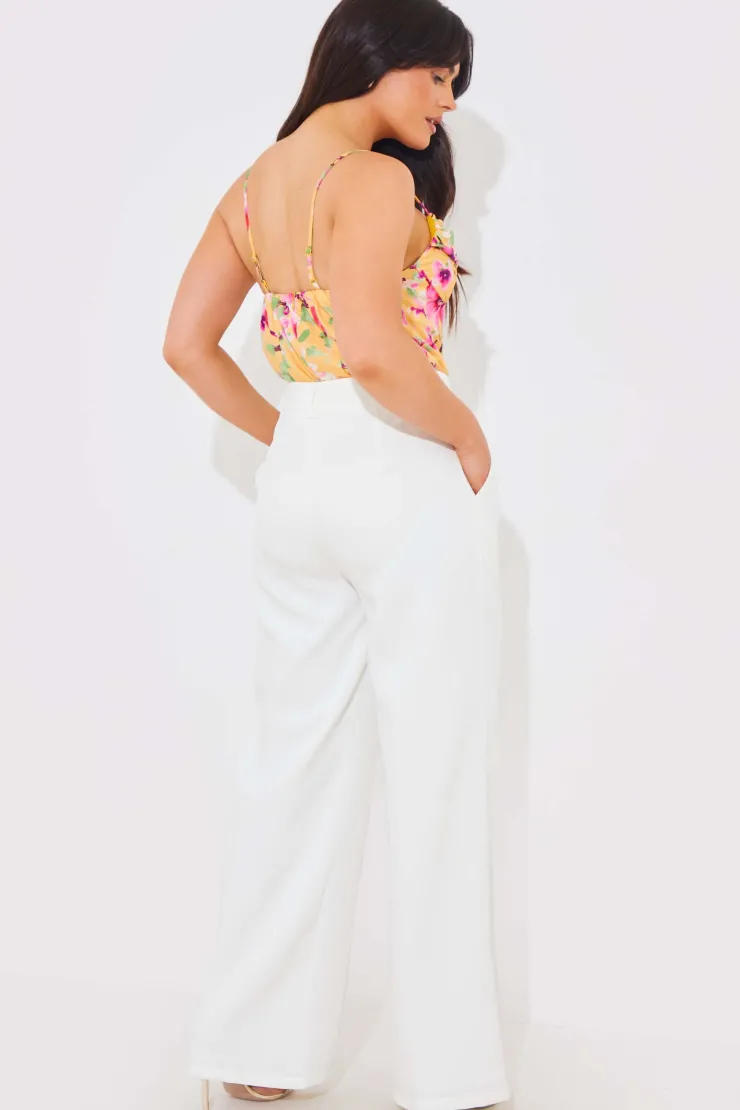 Online In the Style Wide Leg Tailored Trousers White