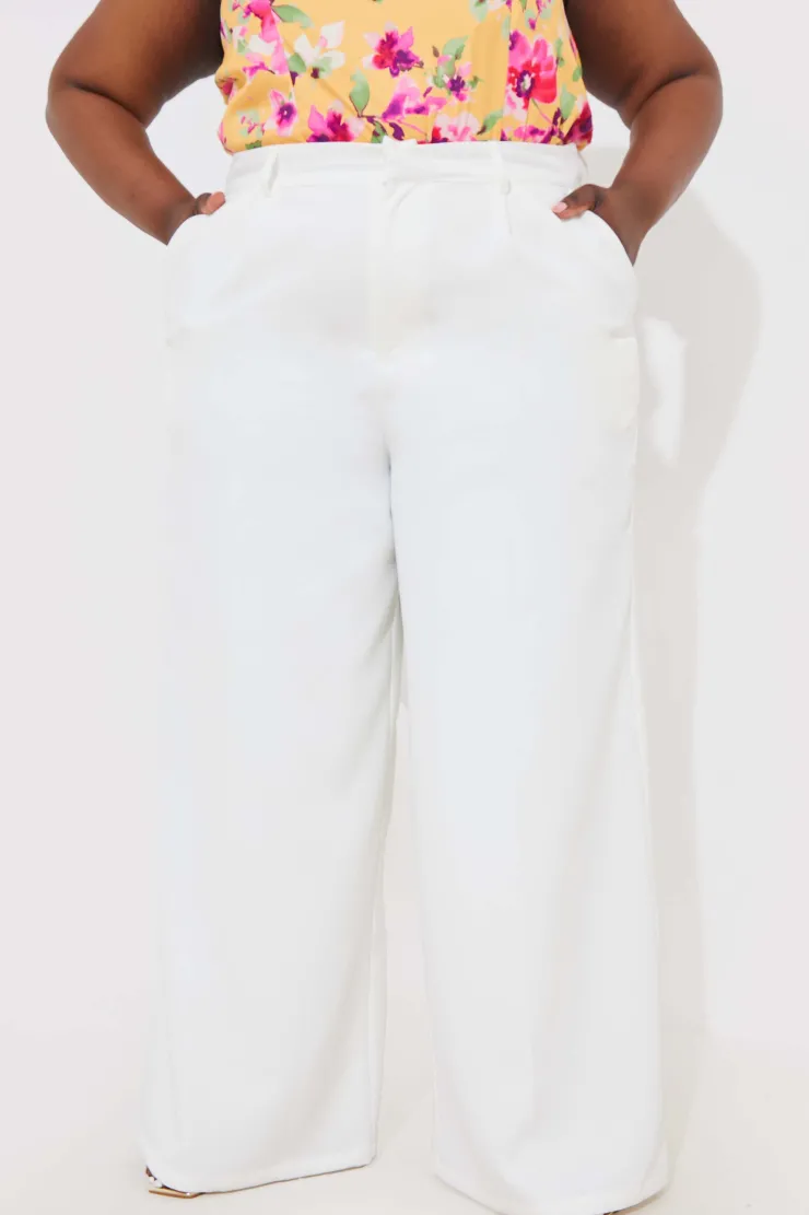 Online In the Style Wide Leg Tailored Trousers White