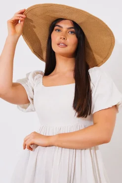 Online In The Style Wide Rim Summer Hat Tan
