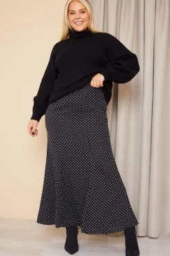 In the Style Woven Polka Dot Midaxi Skirt Black