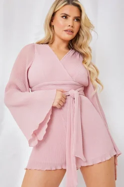 In the Style Wrap Belted Playsuit Pink