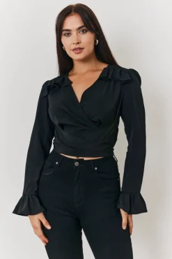Online In the Style Wrap Blouse Black