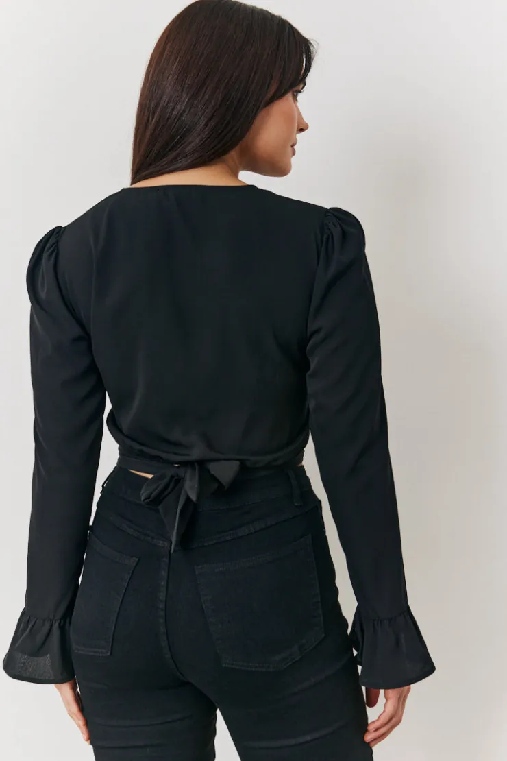 Online In the Style Wrap Blouse Black
