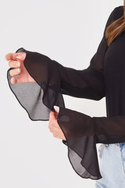 Discount In the Style Wrap Front Flared Cuff Bodysuit