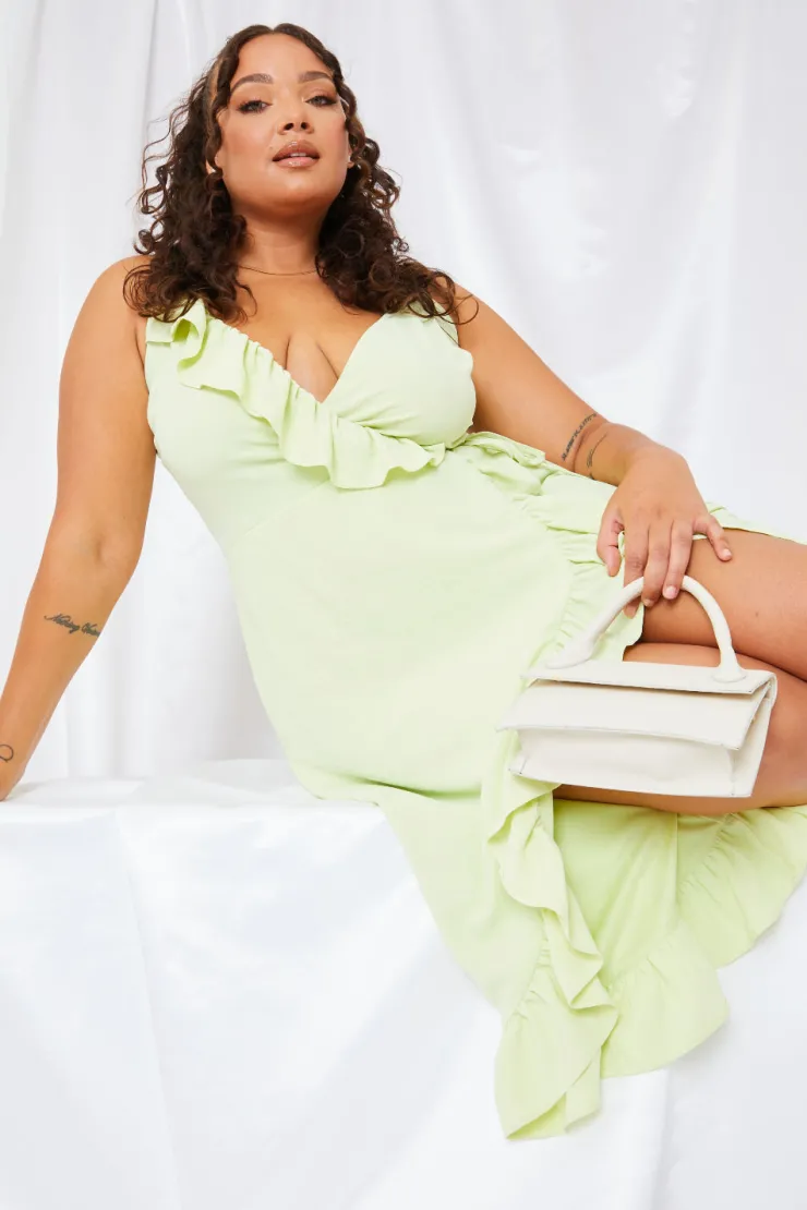Online In the Style Wrap Front Frill Detail Midi Dress Green