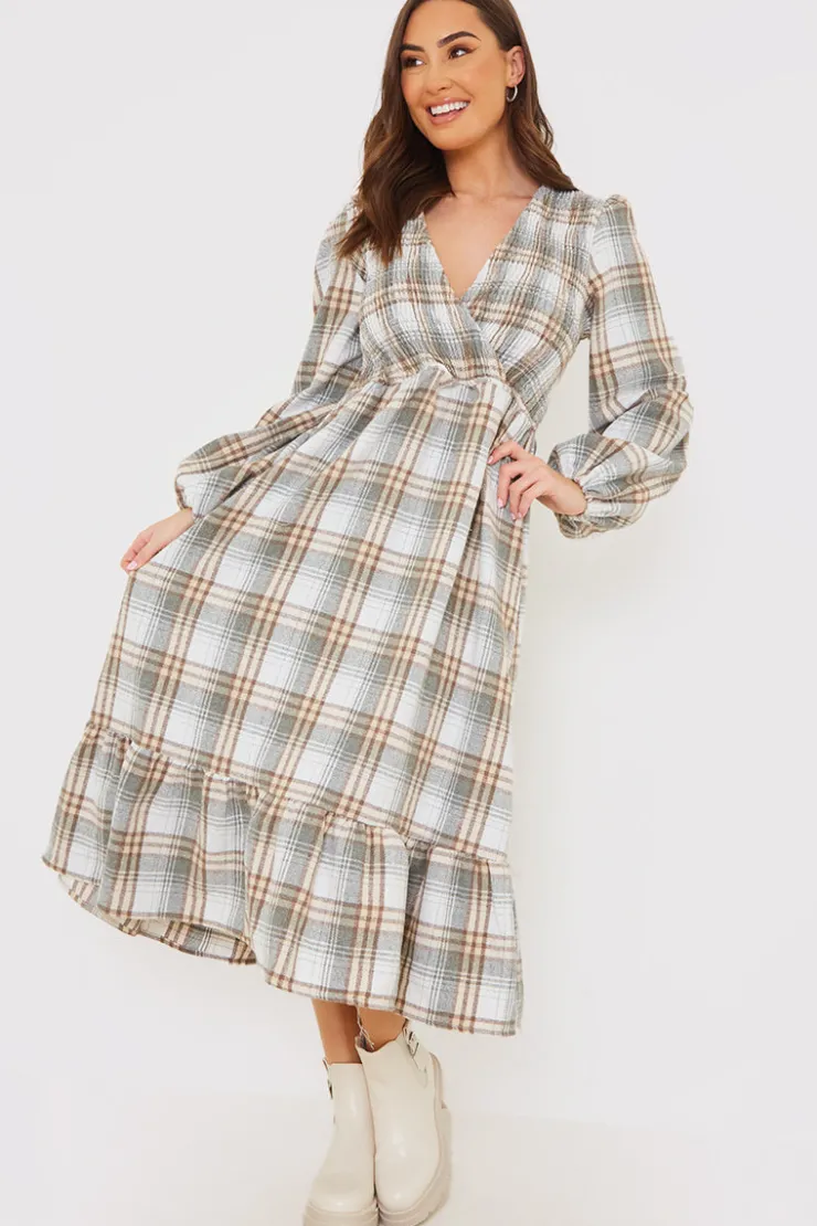 Sale In the Style Wrap Front Midi Dress Grey