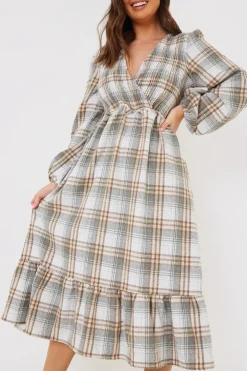 Sale In the Style Wrap Front Midi Dress Grey