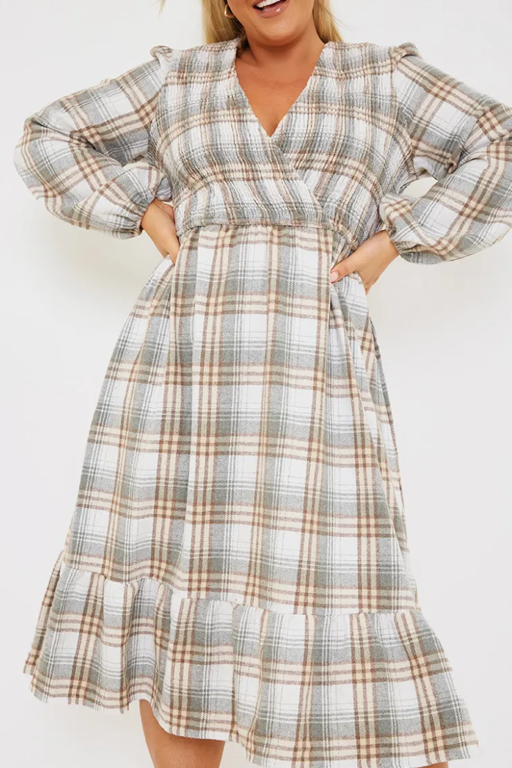 Sale In the Style Wrap Front Midi Dress Grey