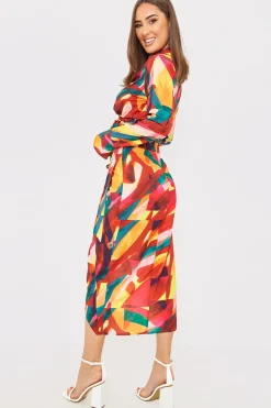 Sale In the Style Wrap Front Midi Skirt Multi