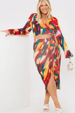 Sale In the Style Wrap Front Midi Skirt Multi