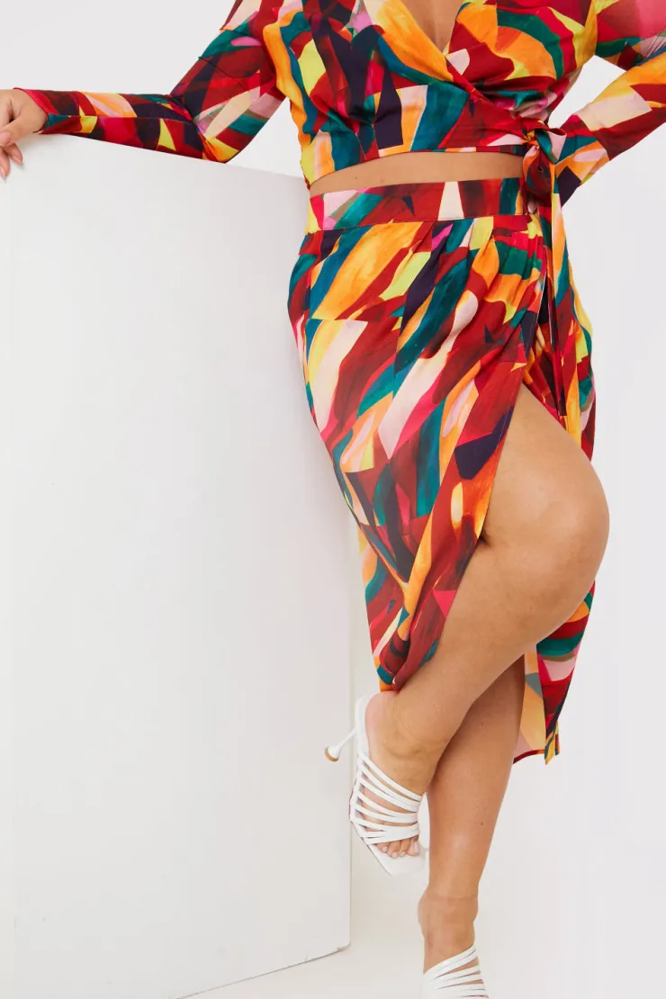 Sale In the Style Wrap Front Midi Skirt Multi