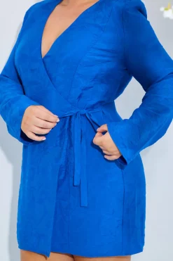 Discount In the Style Wrap Jacquard Mini Dress Cobalt