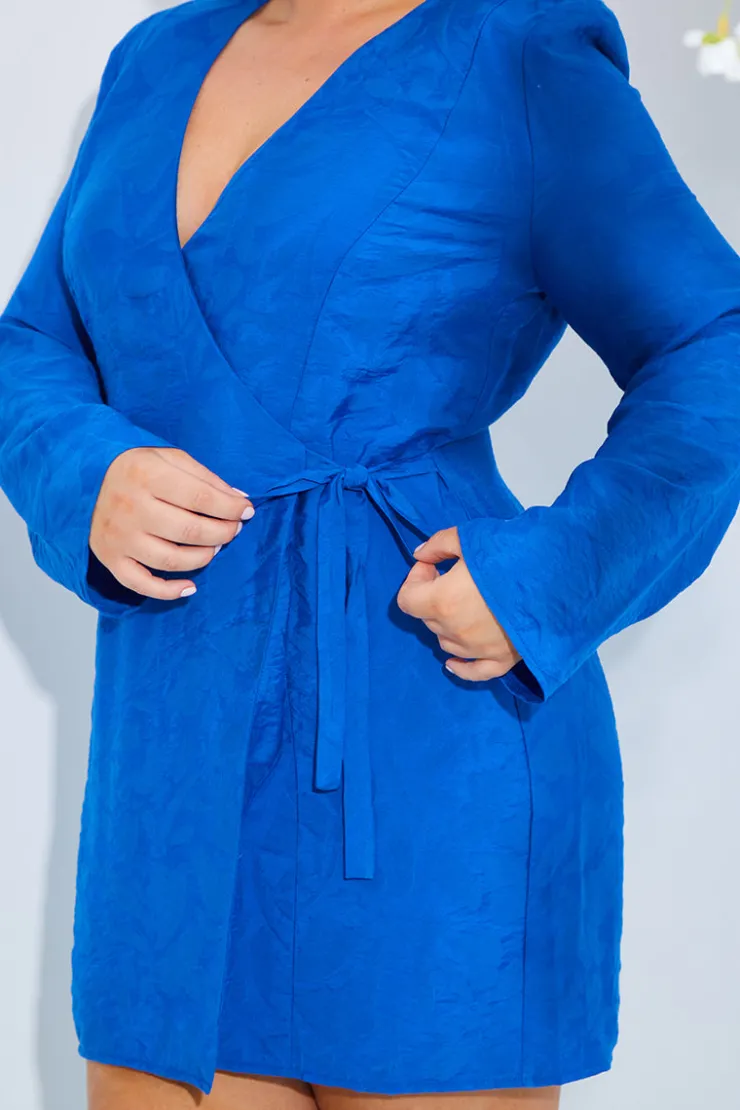 Discount In the Style Wrap Jacquard Mini Dress Cobalt