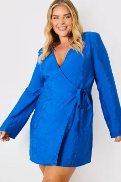 Discount In the Style Wrap Jacquard Mini Dress Cobalt