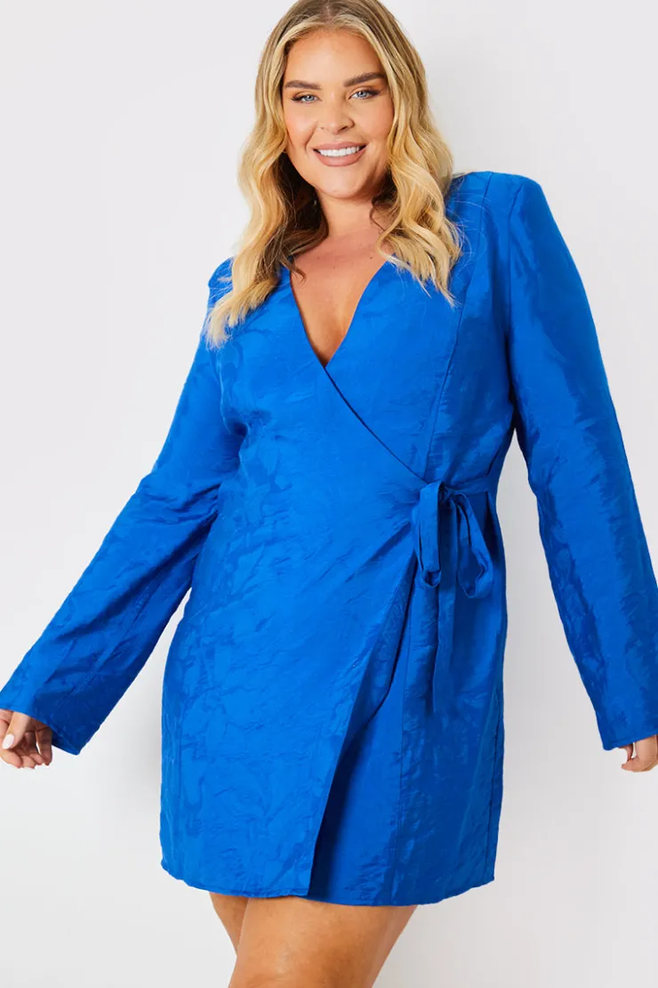 Discount In the Style Wrap Jacquard Mini Dress Cobalt