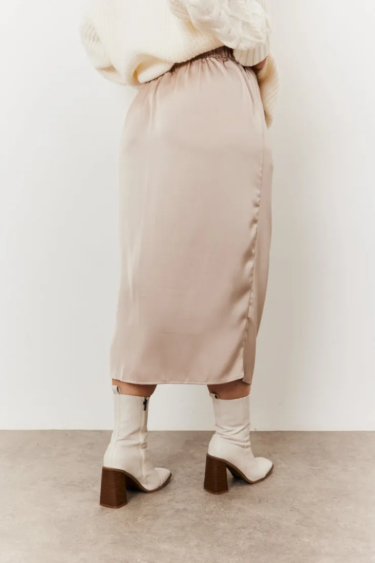 New In the Style Wrap Midi Skirt Cream