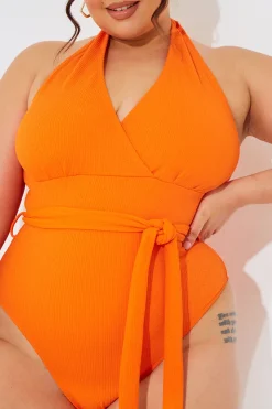 Discount In The Style Wrap Tie Front Swimsuit Orange