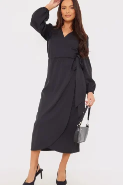 Discount In The Style Wrap Waist Midi Dress Black