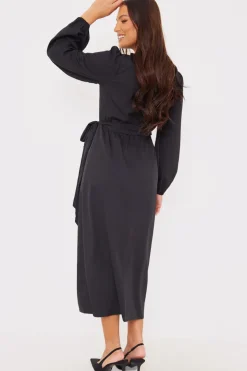 Discount In The Style Wrap Waist Midi Dress Black
