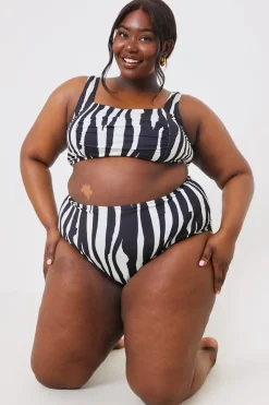 Discount In the Style Zebra Ruched Front Square Neck Bikini Top White