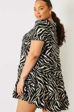 Outlet In the Style Zebra Smock Dress With Frill Sleeve Black