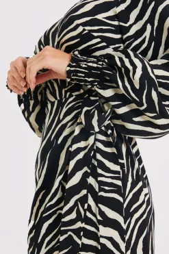 In the Style Zebra Woven Printed Wrap Midi Dress Black