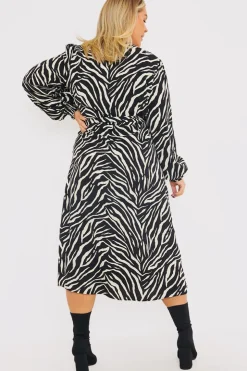 In the Style Zebra Woven Printed Wrap Midi Dress Black