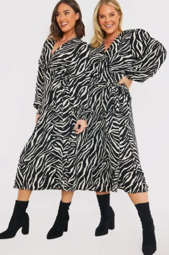 In the Style Zebra Woven Printed Wrap Midi Dress Black